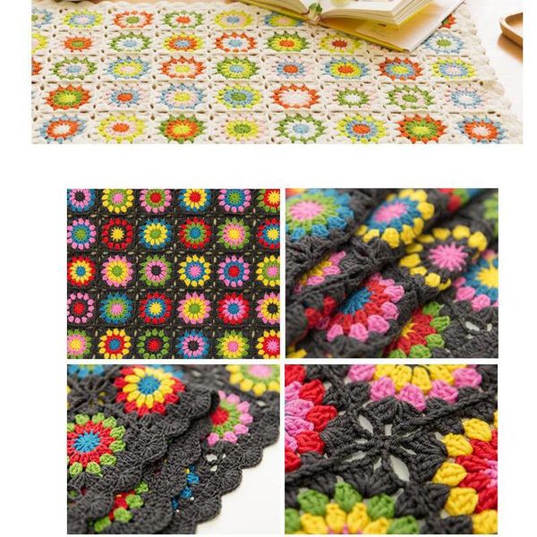 Cobertores artesanais originais crochet sofá cadeira cobertor almofada mão gancho flor tampa de mesa de feltro estilo pastoral Granny Square