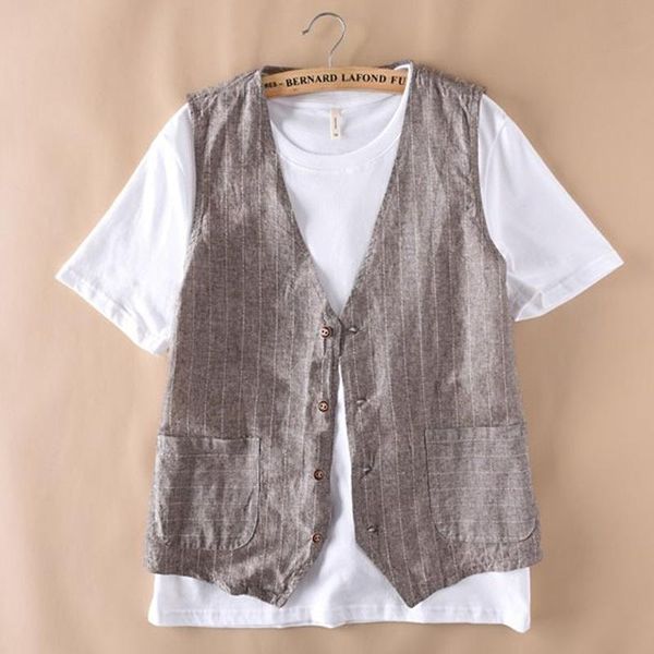 

men's vests mens vintage linen suit vest slim material cotton male casual striped thin waistcoat asian size m-3xl, Black;white