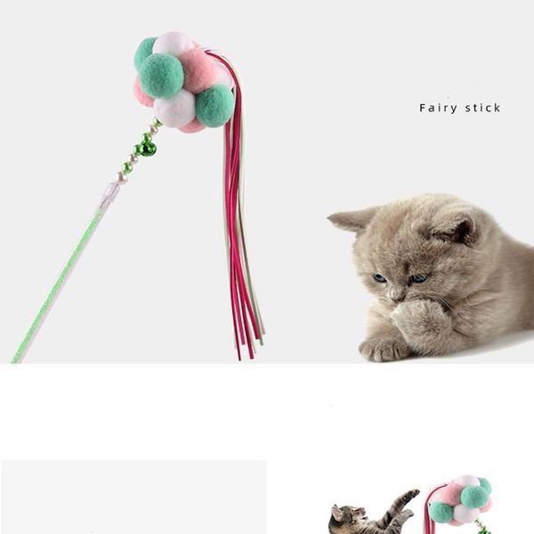 

cat toys fairy tassel funny stick pet soft plush ball bell three-color mix and interactive toy supplies