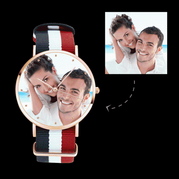 

personalized po watch,custom watch engraved rose goldtone color nylon strap 40mm for birthday gifts wristwatches, Slivery;brown