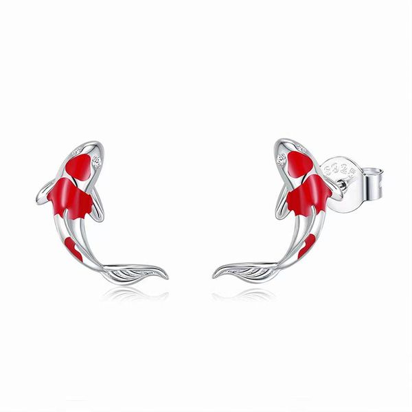 

stud ly real 925 sterling silver handmade cute goldfish enamel earrings for women fine jewelry gift 2021 trend, Golden;silver