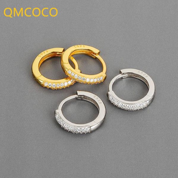 

hoop & huggie qmcoco 925 silver round- shape zircon woman earrings design fashion temperament romantic handmade for gifts, Golden;silver