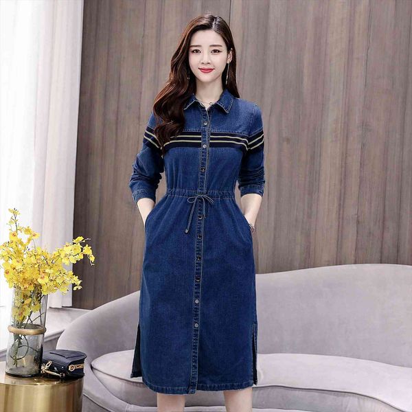 

fashion autumn casual 2xl denim womens dress vintage jeans long sleeves blue vestidos, Black;gray