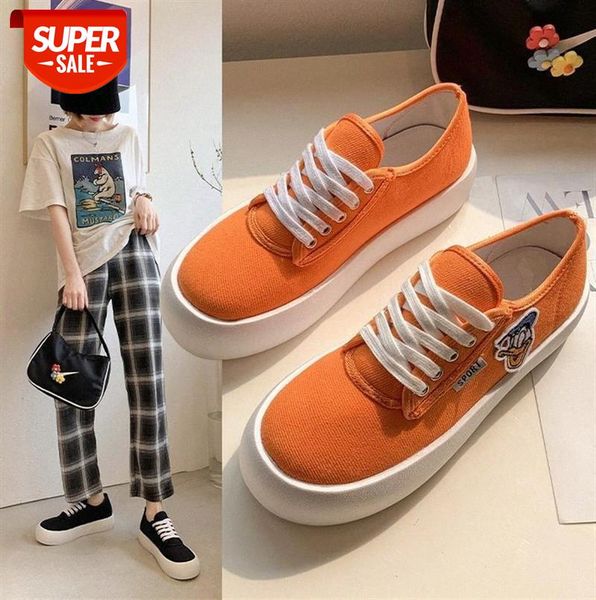 

korean version of the thick-soled lightweight canvas shoes female ins tide hong kong style students all-match breathable big-toed snea #995c