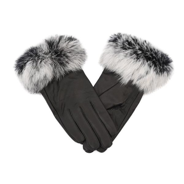 

five fingers gloves 100% genuine sheepskin fur women soft spring winter warm fluff high-quality mittens sw1000, Blue;gray