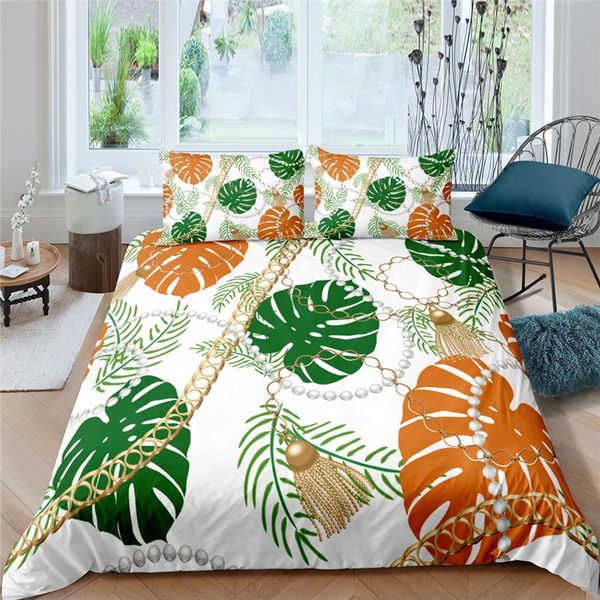 

tropical leaves print 2/3pcs bedding set colorful plant leaf pattern duvet cover pillowcase home textile  and king size sets