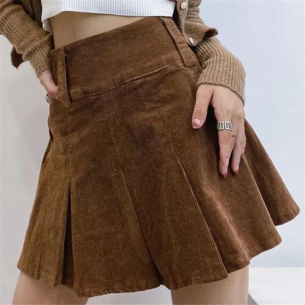 

women's shorts pinkou women fashion corduroy skirts zipper khaki black female pleated mujer sa17, White;black
