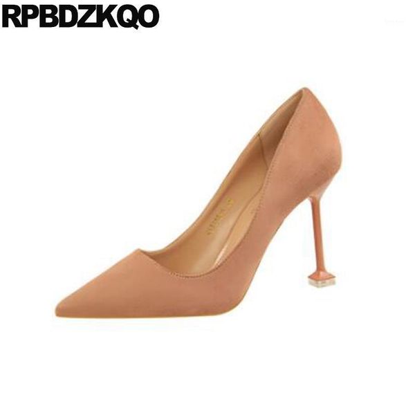 

dress shoes ladies high heels pointed toe designer suede thin scarpin pumps size 4 34 stiletto fashion casual china slip on 20211, Black