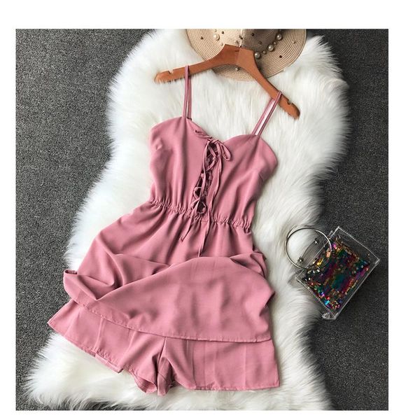 

women's jumpsuits & rompers lacing up sling wide leg high waist vocation playsuits solid color adjustable ladies casual jumpers dd-140, Black;white