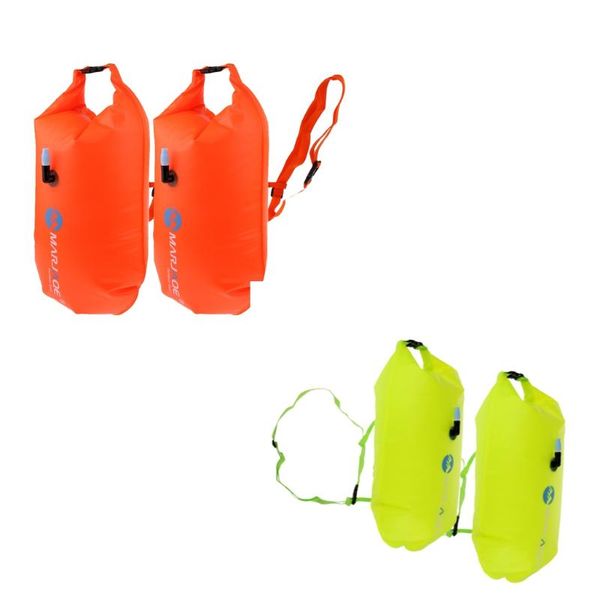 

life vest & buoy 2pcs high visibility swimming inflatable dry bag swim safety float flotation device open water for diving snorkelling