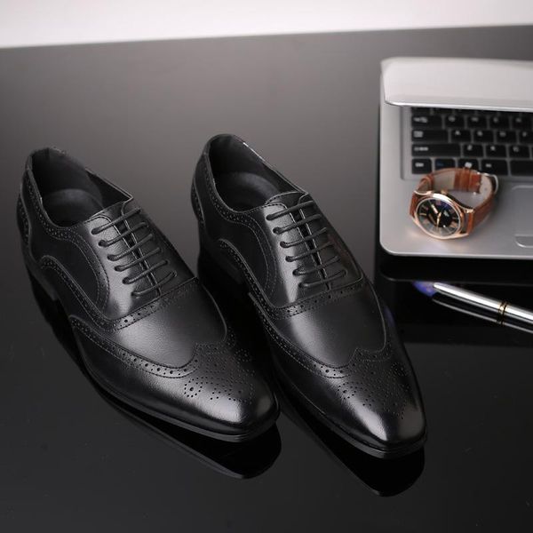 

dress shoes 2021 formal wedding party men fashion leather retro business luxury brogue oxfords hv-046, Black