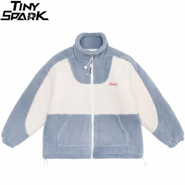 

men's jackets 2021 men color block patchwork furry jacket hip hop streetwear harajuku cotton bomber coat autumn winter outwear zipper, Black;brown
