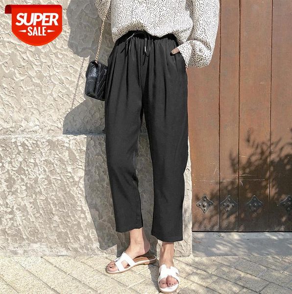 

166-0476 refreshing and breathable thin leather drawstring cupro harem pants casual slimming nine-point women #1c23, Black;gray