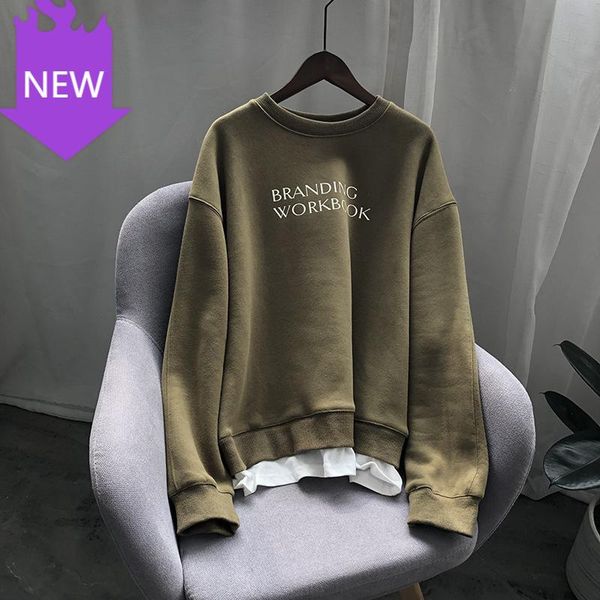 

women's hoodies & sweatshirts korean loose pullovers letter head-scratching velvet female fake two-piece fleece sweatshirt womens 2021, Black