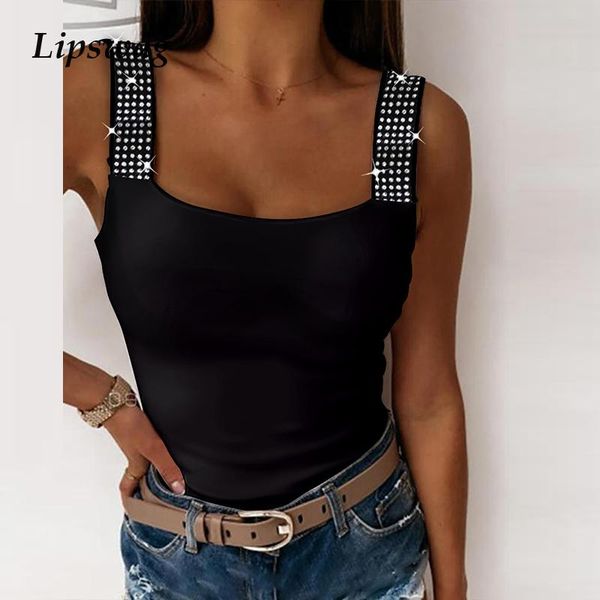 

women's blouses & shirts women elegant rhinestone embellished cami blouse 2021 summer sleeveless tank pullover office lady fashion, White