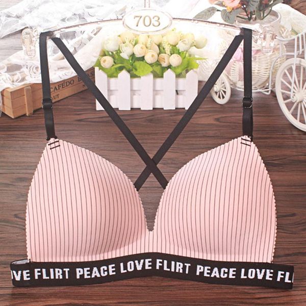 

bras the leisure active bra push up triangle padded bralette underwear letter strap deep v seamless x6, Red;black