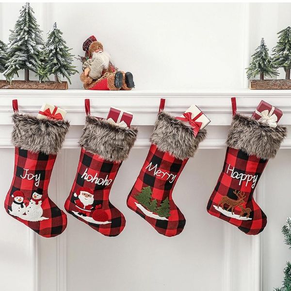 

christmas decorations stockings 18 inch plaid with plush cuff classic xmas stocking for fireplace home s06 21 drop