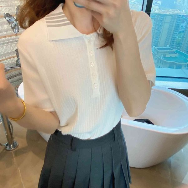 

chao brand tb short sleeve t-shirt polo shirt four bar stripe men's and women's leisure business simple lapel correct version, White
