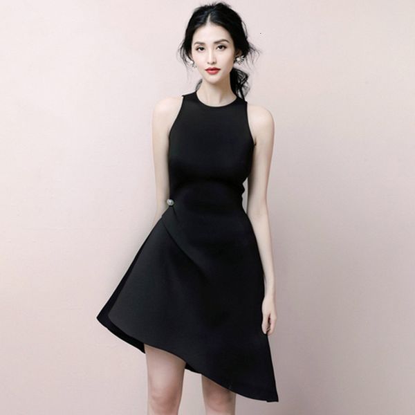 

casual dresses korean office lady dress vintage irregular a-line black/white women summer evening party vestido xnws, Black;gray