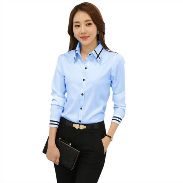 

5xl plus size fashion women shirt long sleeve turn down collar formal elegant ladies female buttons, White