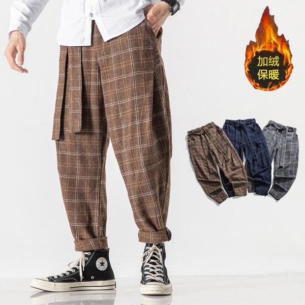 

neploha men's casual oversize thicken warm straight pants woman plaid harajuku streetwear trousers male fashion vintage, Black