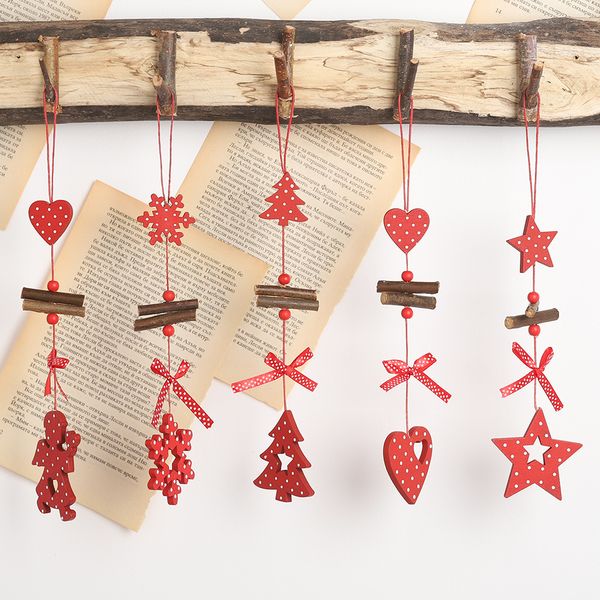 Ornamenti pendenti per albero di Natale Fiocco di neve in legno fatto a mano Cuore Stella Angelo Decorazioni per feste in casa di Capodanno KDJK2110