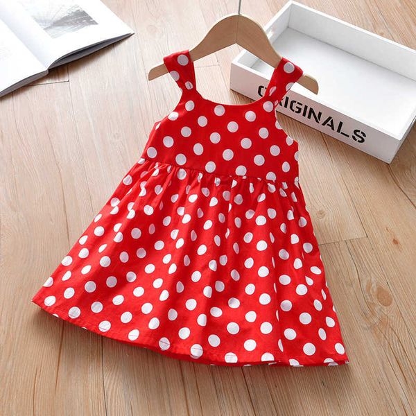 Summer Girls Polka Dots Red Dress for Kids Sling Abbigliamento casual carino Baby Fashion Sundress 210529