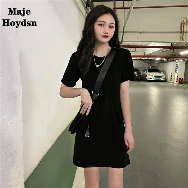 

casual dresses maje hoydsn summer 2021 korean french retro dress minority split girl style black short sleeve women, Black;gray