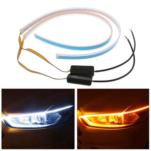 

car headlights 2pcs ultrafine 30 45 60cm day time running light flexible soft tube led strip turn signal waterproof accessory