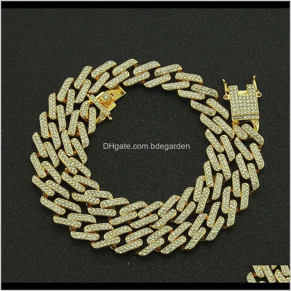 

chains necklaces & pendants jewelry drop delivery 2021 hip hop colorful diamond geometric square cuban iced out tennis gold men chain exagge, Silver