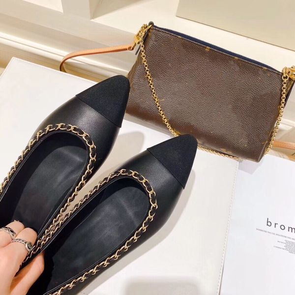

2021 factory wholesale women's shoe luxury designer chain clause sandals fashionable black summer leather ballet shoes lambskin flats