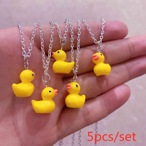 

5pcs/set fashion cute small cartoon little yellow duck charms pendant necklace handmade creative accessories jewelry, Silver