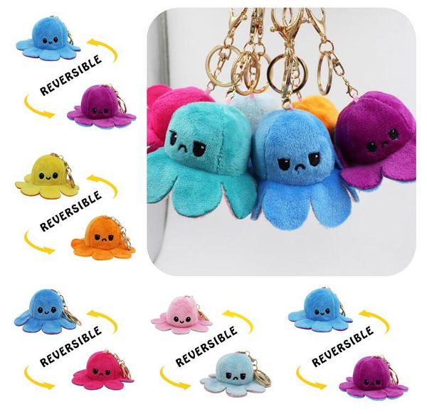 

fashion reversible flip ocs keychain metal key ring collectable plush doll toys bag animal pendants double-sided emotion toy cute keyring or, Silver