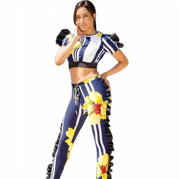 

flower print african clothes for women 2 piece sets crop pants suit 2021 ruched splice design holiday clothing ethnic, Red