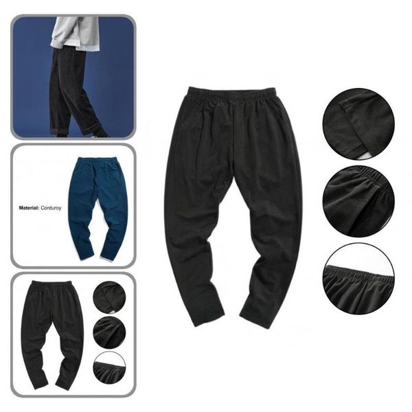 

men's pants corduroy trendy soft texture comfy spring skin-friendly baggy straight for dating, Black