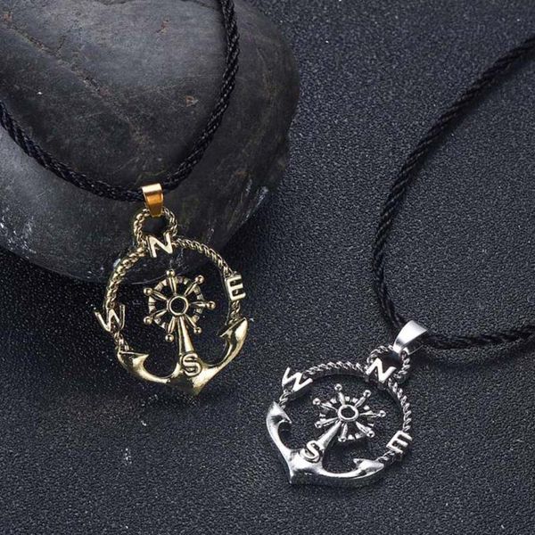 

pendant necklaces qiamni gothic anchor compass north boat necklace amulet protection symbolic viking jewelry gift for men women, Silver