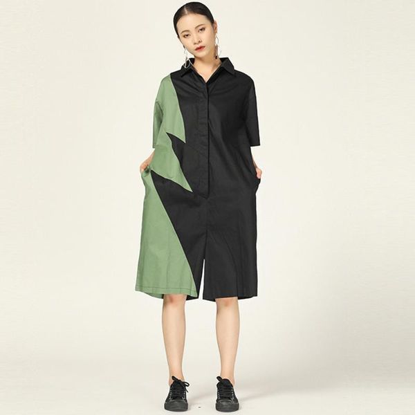 

women's jumpsuits & rompers fashion lapel short-sleeved contrast plus woman one-piece shorts casual personality tide autumn tv159, Black;white