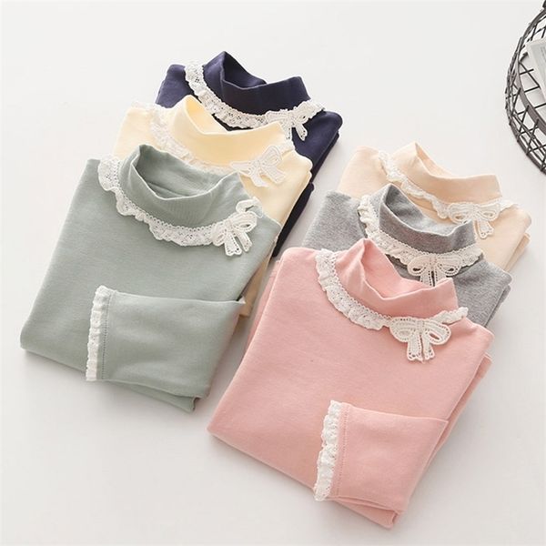 Bebê Manga Longa Camiseta Primavera Crianças Crianças Crianças Crianças Princesa Bowtie Basic Blusa 3 5 7 10 Anos Meninas Tops 210701