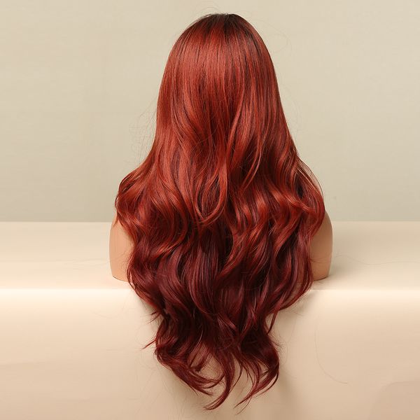 

long body wave synthetic wigs ombre brown deep red wig for women middle part cosplay party daily use natural heat resistantfactory direct, Black