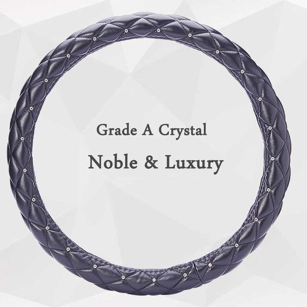 

car steering wheel cover bling shiny crystal diamond grid black pu leather 38cm