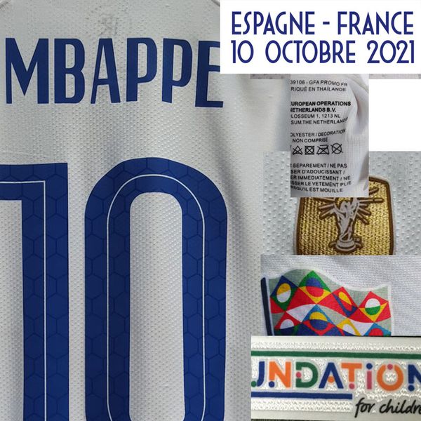 

2021 nations league final match worn playe issue jersey mbappe maillot benzema pogba griezmann vs espagne with matchdetails shirt american c, Black