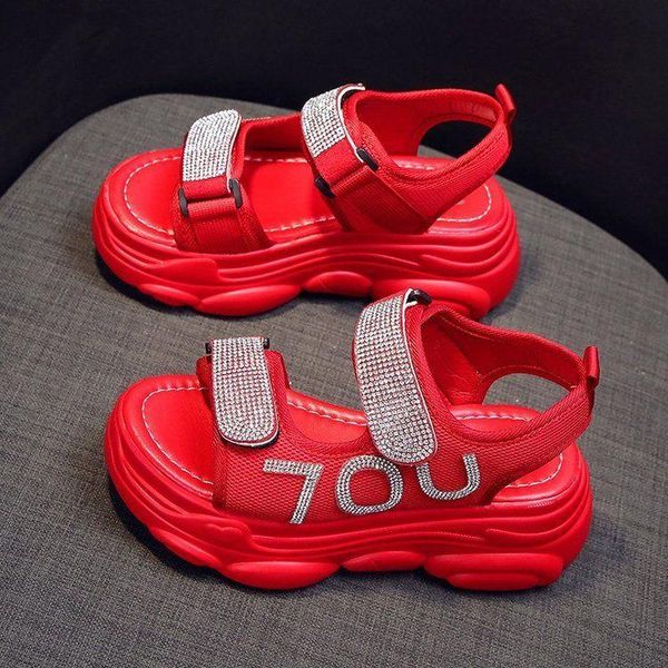 

dress shoes 2021 rhinestone muffin thick-soled sandals female summer korean students fashion beach roman soles women flat, Black