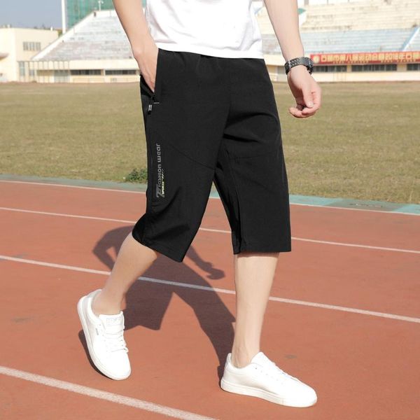 

men shorts sports 2021 summer casual fashion bodybuilding pure zipper pocket flexible waist beach quick drying short pants #45 men's, White;black