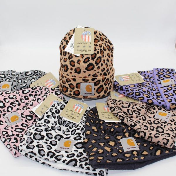 

beanies leopard hat print jacquard cloth label tooling wool hats double-layer folded knitted cap men and women warm caps