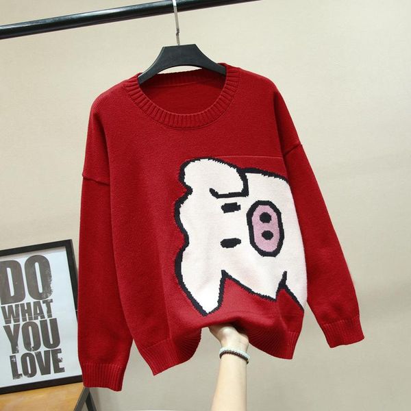 

women's sweaters red christmas cute sweater women japanese-style o-neck oversized warm pullover jumpers long sleeve knitwear 2021 winte, White;black