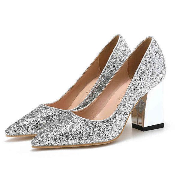 

2022-women's high heels, evening dress shoes, narrow toe cap, no shoelace, thick and shallow, middle heel, Black