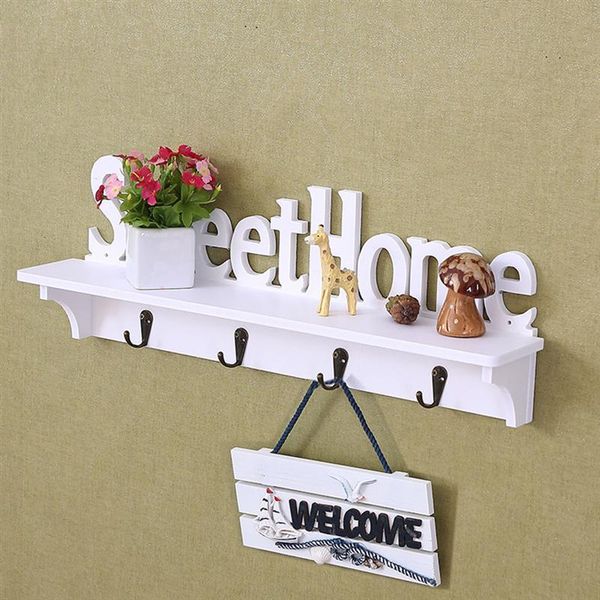 

hooks & rails sweet home wall mounted rack door hanger hook storage for coat hat clothes key (white)