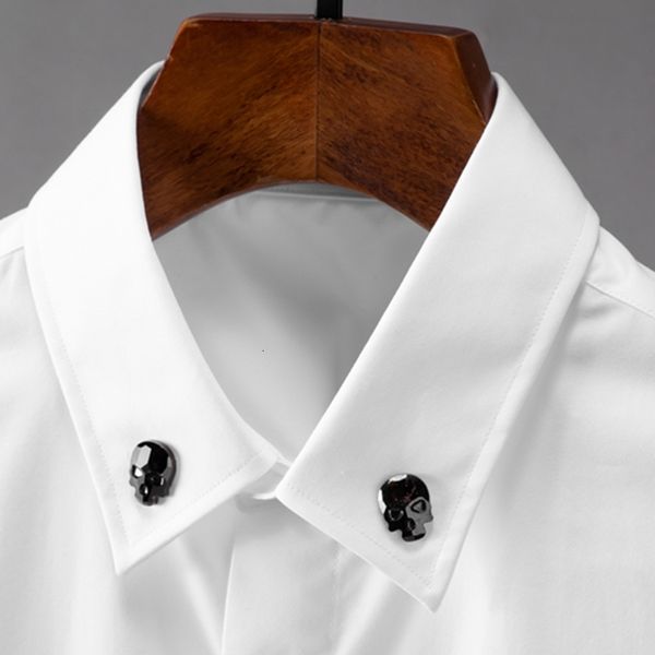 

tee shirt shirt cotton male long sleeve metal skeleton solid color autumn mens shirts camisa masculina, White;black