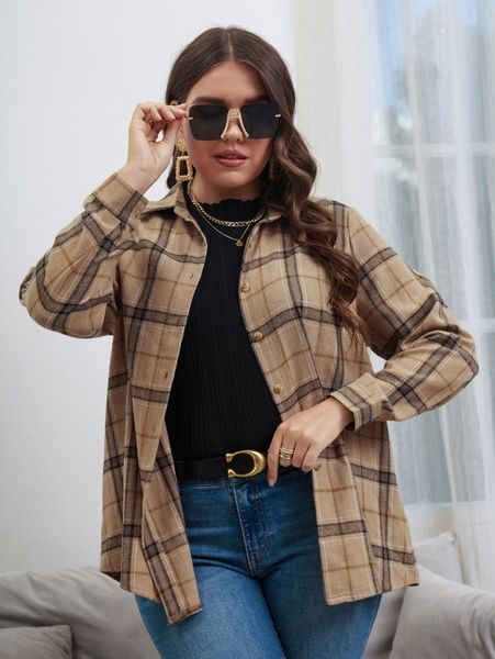 

plus plaid print blouse e4zg#, Black