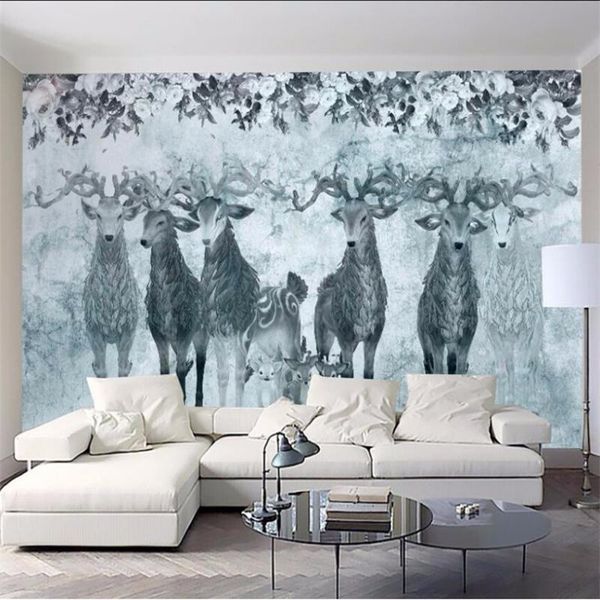 

wallpapers shuhiko nordic nostalgic family portrait elk tv background wall custom large mural green wallpaper papel de parede